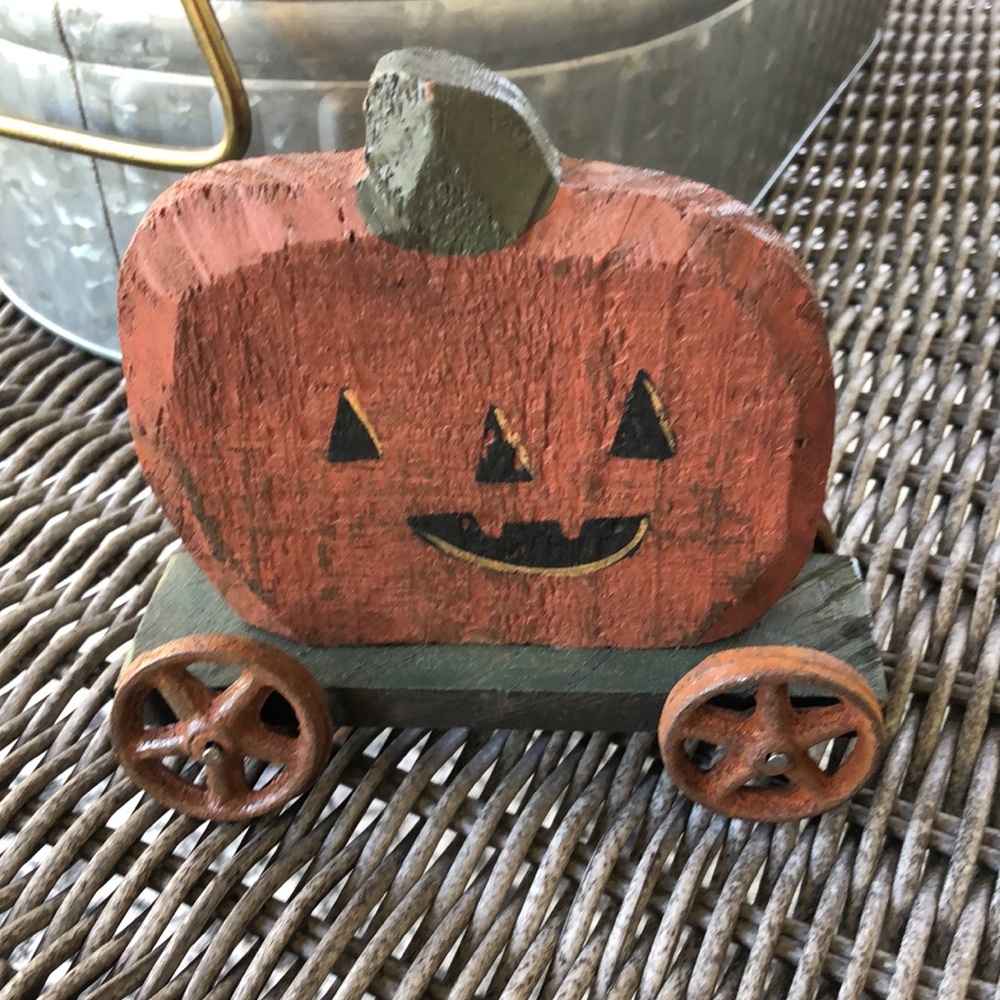 Rustic Jack o’ Lantern with Rolling Wheels - Picture 4 of 4